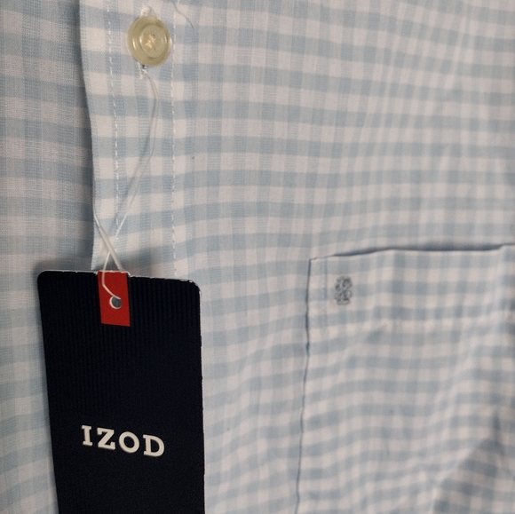 Izod Light Blue Checkered Casual Button Down Shirt - Picture 6 of 12